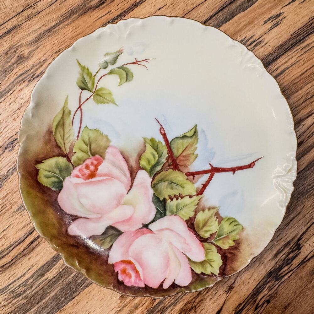 1891-1906, Vintage RC Rosenthal Versailles Bavaria Plate, Roses and Thorns, 7”